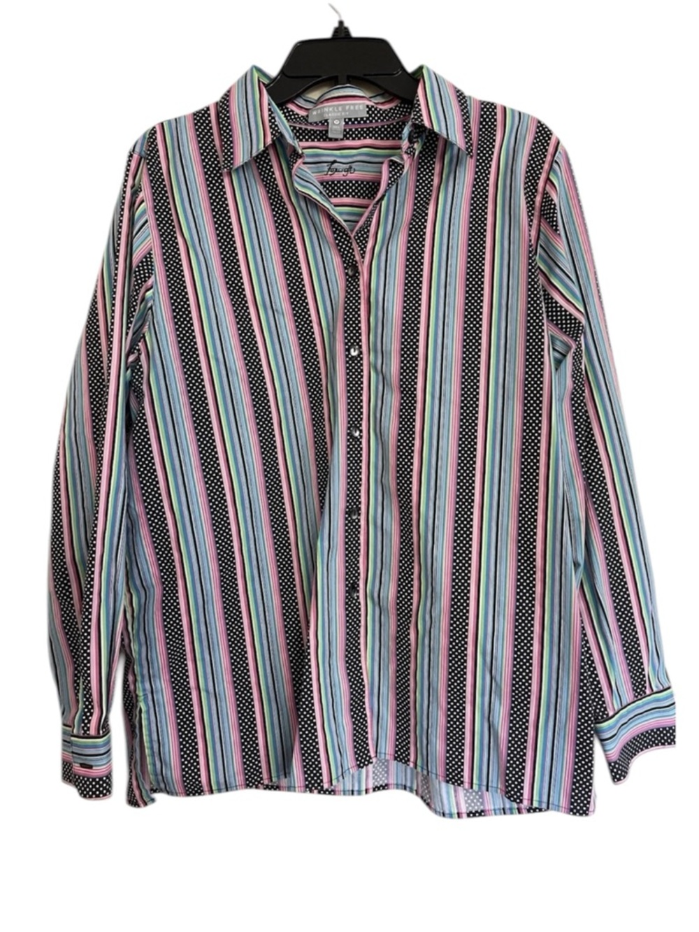 Foxcroft Striped and Polka Dotted Wrinkle Free Button Front Cotton Shirt Size 12